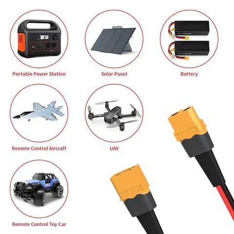 XT60 Extension Cable 10AWG 2Ft Male To Female Connector for RC Device Connections with Portable Power Station and Solar Panel