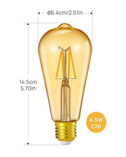Smart Edison Bulbs 6 Pack WiFi E26 ST64 Vintage Filament LED, Dimmable 45W Equivalent, 2200K Soft White, 350 Lumens, Works With Alexa And Google Home, No Hub Required