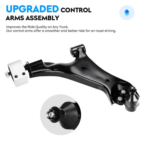 Chevy Equinox And GMC Terrain Front Lower Control Arms With Ball Joints Kit For 2010-2017 Includes Driver And Passenger Side Arms Plus Sway Bar End Links 4 Piece Suspension Replacement black steel control arm with ball joint