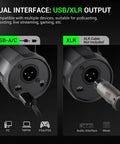 Dynamic USB XLR Podcast Microphone With Boom Arm For Vocal Recording Voice Over And Streaming Studio Metal Mic With Mute Button Headphone Jack And Monitor Volume Control SL40 Plus showing dual USB/XLR outputs