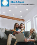 Family enjoying living room with Ultra Slim 6 Inch LED Recessed Downlights Kit, illuminating softly and enhancing ambiance.