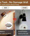 Comparison of Dope 2 Pack Wood Wall Sconce Set With Magnetic 360 Degree Rotatable Bedside Lamps using adhesive versus screw fixation.