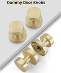 Gold Dummy Door Knobs Set Four Pack Heavy Duty Zinc Alloy With Brushed Gold Finish shown from top and side angles