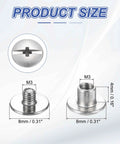 Detailed view of Kickass M3x4mm Chicago Screws 30 Piece Set Rust Resistant Stainless Steel Binding Post Rivets with size dimensions.