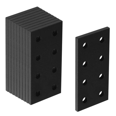 Ten Pack Flat Joining Plates for 2020 and 2040 T Slot Aluminum Profiles, Eight Hole 20 Series Straight Plates Black, Four Millimeter Thick