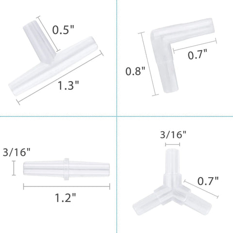 Pawfly aquarium airline tubing connectors, plastic inline valve, 40-piece set; 4 connector types shown.
