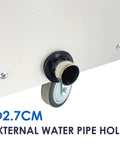 Close-up of external water pipe hole on Heavy Duty Portable Air Conditioner Rock Solid Industrial Spot Cooler With Killer 61000 BTU.