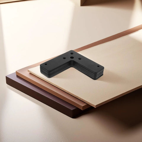 Black Stainless Steel L Shape Corner Brackets Pack Of Ten for wall mounts and bed frames on stacked wood pieces