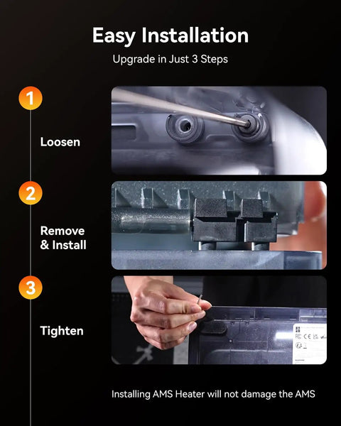 Step-by-step installation guide for No Sweat 3D Printer Filament Drying Heater Kit Upgrades Bambu Lab AMS Gen One.