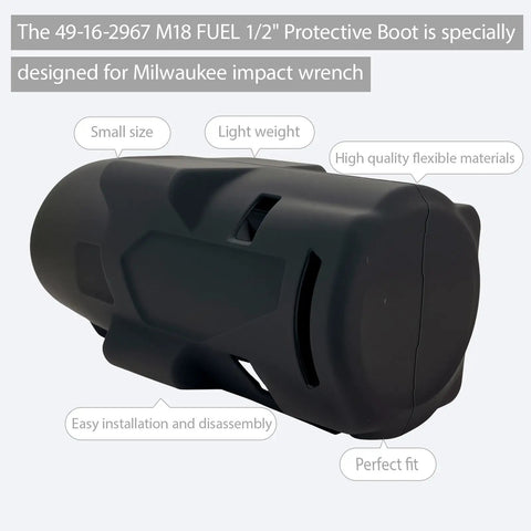 Milwaukee M18 Fuel Half Inch Impact Wrench Rubber Protective Boot Cover, silicone sleeve, side view, fits 2967-20