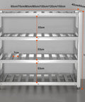 Heavy Duty Stainless Steel Shelving Unit Rock Solid Workhorse For Kitchen Garage Commercial Storage Adjustable Four Tier Metal Rack Built Tough To Haul 220 Lbs Per Shelf No Fuss Setup detailed dimensions view.