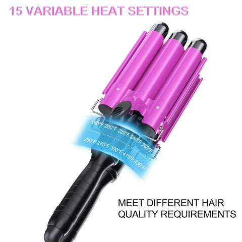 Triple Barrel 1 Inch Curling Iron For Beachy Waves Fast Heating Hair Crimper with 15 heat settings and temperature display