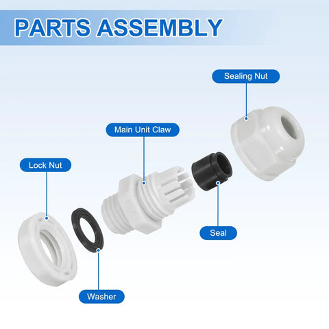 Parts assembly of 20 Pack M12x1.5 Cable Glands Adjustable 3 To 6.5mm PA6 Nylon IP68 Waterproof Sealed Connectors