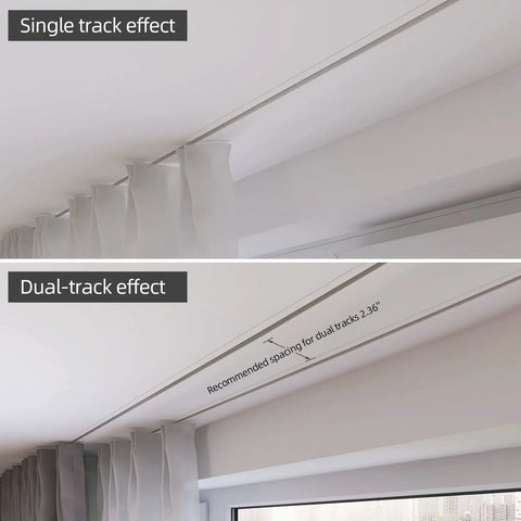 Hidden Ceiling Curtain Track System With Silent Rollers Custom Size White Ceiling Mounted Curtain Rod single and dual track ceiling install