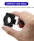 Heavy Duty Seven Eighths Inch Motorcycle Handlebar Switch in hand, compact design with polished aluminum controls for quick use.