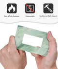 Clean Line Green Marble Abstract Outlet Cover 1 Gang Switch Plate held in hand, highlighting unbreakable, fade-resistant design.
