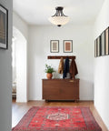 Entryway with Three Light Semi-Flush Ceiling Mount In Oil Rubbed Bronze With Flat Opal Glass Shade For Kitchen Or Dining Room