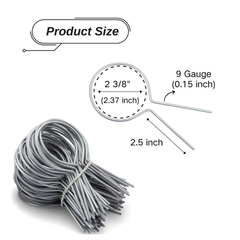 Beefy Heavy Duty 9 Gauge Galvanized Steel Chain Link Fence Ties 2 3 Eighths Inch Diameter, 150 Pack, size details shown
