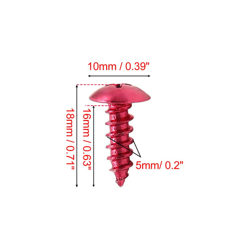 Street Hardened 30 Pack 5mm Red Hex Head Self Tapping Bolts With Snug Plastic Snap Caps close-up showing 5mm diameter and 16mm length.