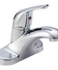 Foundations Centerset Chrome Bathroom Faucet for Vanity 4 Inch 3 Hole Sink Fixture With Metal Push Pop Drain Single Handle Lavatory Faucet Sleek Dope Modern Look WaterSense Certified Easy Install.