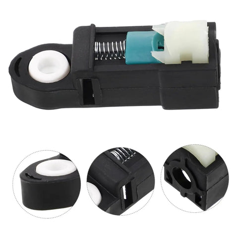 Gearhead Grade Transmission Shifter Adjuster Cable Head CV617C445AA For Maximum Power And Smooth Shifts Built From High Strength Alloy And Wear Resistant Polymer Lab Tested Thermal And Mechanical Toughness Keeps Cable Tension In Check., black alloy and polymer transmission shifter cable head with spring