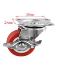 Swivel Brake Caster Set 1.5 Inch, Flat Side Rollers, 4 Pack For Furniture And Coffee Tables, Red PVC Wheels, Easy Glide Mobility