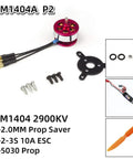 Micro Brushless Outrunner MM1404 2900KV With ESC Power Combo showing motor, propeller, and components for indoor RC planes.