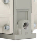Close-up of a gas booster pump for industrial air systems with a pneumatic booster valve, leak resistant