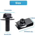 Size details of Must Have 100 Pc M6 1.0 Body Bolts and U Nuts Kit for Most Cars, steel black fastening hardware.