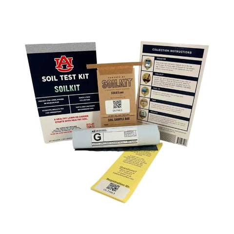 Soil Test Kit For Alabama Residents with prepaid mailer, soil sample bag, fertilizer prescription and instructions