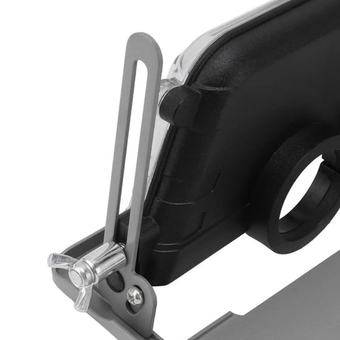 Close-up of Pro Grade Angle Grinder Stand with adjustable bracket; part of desktop workshop tool with dust collection and guide rails.