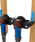 Two Pack Angle Grinder Holders With Two Bays, Wall Mount Bracket and Cord Hanger for organized garage or workshop tool storage.