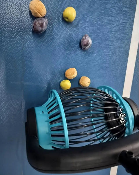 Ergonomic Tennis Ball Hopper And Picker Upper With Adjustable Height From 28 To 52 Inches No Bend Ball Retriever in action on court