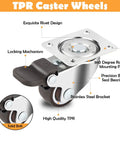 Low Profile Caster Wheels Set Of Four Heavy Duty Swivel Casters With Two Locking Brakes And Quiet Rubber Treads For Smooth As Butter Furniture Glide Plus Zero Sweat Heavy Hauling close-up of TPR caster wheel with locking mechanism