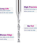 Extra Long CNC Spiral Router Bit Up Cut 1/8 Inch Cutting Diameter 1/4 Inch Shank 3 Inch Total Length HRC55 Solid Carbide End Mill