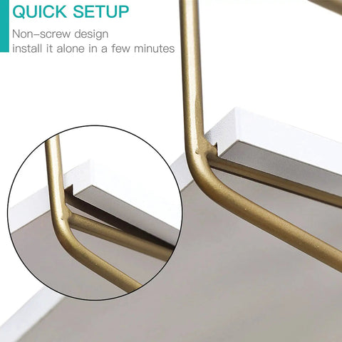 Gold Wall Shelf For Bathroom And Kitchen, Dope Floating Shelves For Living Room And Bedroom, 24 Inch Long detail of bracket design