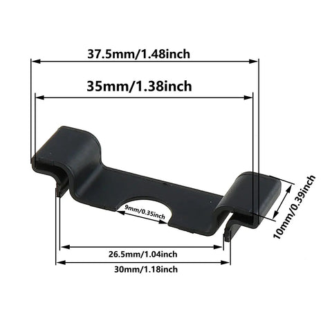 Durable 35mm DIN Rail End Cap Protector Covers For Terminal Blocks, Black Plastic End Mount, Clamp Style, 30 Pack, dimensions displayed