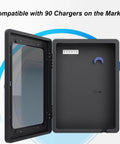 Inside view of Tough As Nails Lockable EV Charger Pedestal Box with open door, showcasing compatibility with 90 chargers.