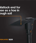 Image of IsoCore Pickaxe Mattock With Shock Absorbing Handle Dual Head For Roots And Rocks 1.5 Lb Heavy Duty Tool showing mattock end.