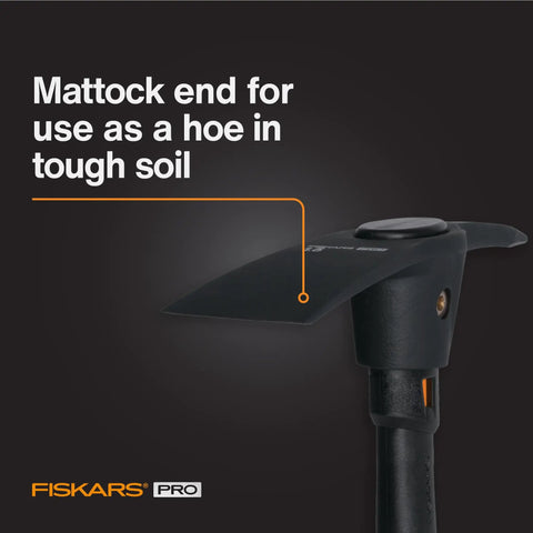 Image of IsoCore Pickaxe Mattock With Shock Absorbing Handle Dual Head For Roots And Rocks 1.5 Lb Heavy Duty Tool showing mattock end.