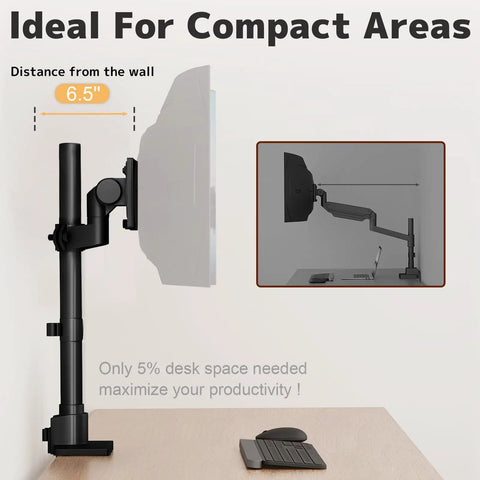 Heavy Duty Aluminum Ultrawide Monitor Desk Mount And Adjustable Monitor Arm For Wide Screens Up To 57 Inches, 6.5" from wall.