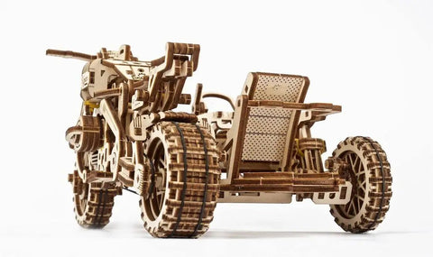 Motorcycle With Sidecar Scrambler UGR-10 3D Wooden Puzzle Kit For Adults, Dope Moving Engine And Dual Suspension, 380-Piece Laser-Cut DIY Model, Rubber Band Powered, No Glue Needed, Collectible Moto Puzzle, 3D wooden sidecar model