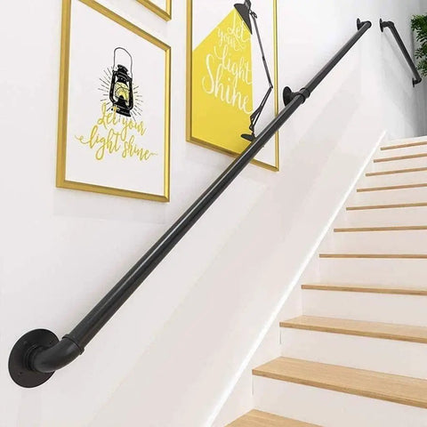 Straight Up Rock Solid Black Iron Railing For Indoor And Outdoor Use Adjustable Height Safety Guardrail With Rustproof Finish on staircase