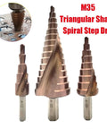 Kickass Heavy Duty M35 Cobalt Step Drill Bit Set In 4-12 4-20 And 4-32mm Sizes For Stainless Steel Tapered Hss Hole Punch Kit With Spiral Groove And Triangle Shank Grip For Tough DIY Jobs, 3 drill bits