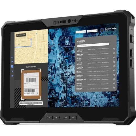 Built Like A Tank 10.1 Inch Rugged Tablet With Intel Core I7 And VPro Tech Featuring 16 GB RAM And 1 TB Storage showing inventory and mapping interface.