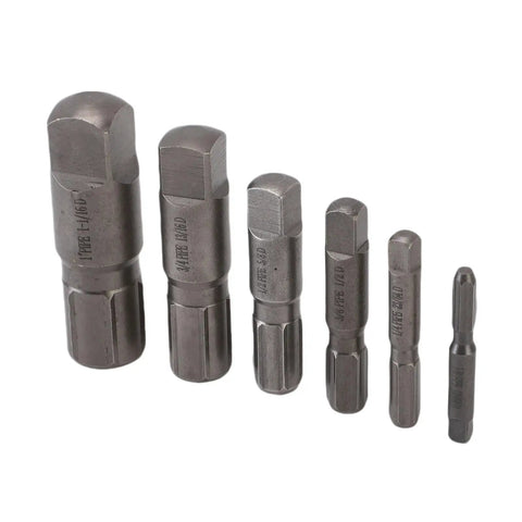 Essential 6 Piece Pipe Extractor Set To Yank Broken And Stripped Nuts With Ease Plus Screw Remover Tool Kit For Plumbing Jobs From 1/8 Up To One Inch Size. steel extractors, six sizes
