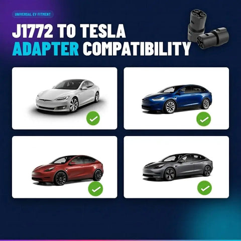 J1772 to Tesla Charging Adapter compatibility with Model S, 3, Y, and X for universal EV use on Level 1 and 2 stations.