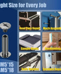 Pro Grade Heavy Duty Chicago Screws M5x15mm Gunmetal Black Cap Fasteners shown for various applications like road case repair and bookbinding.