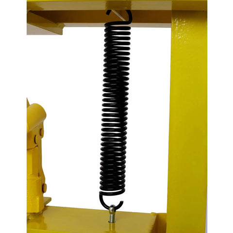 Heavy Duty 20-Ton Hydraulic Shop Press with Adjustable Plate and H-Frame, 40000 Lbs Capacity for Bearing Removal and Bushing Installation, Auto Repair and Metalworking, Sturdy Steel Frame in Yellow spring detail.