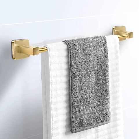 Gold Finish 4 Piece Bathroom Hardware Set With 17 Inch Towel Bar, Wall Mounted Bath Accessories, Polished Stainless Steel